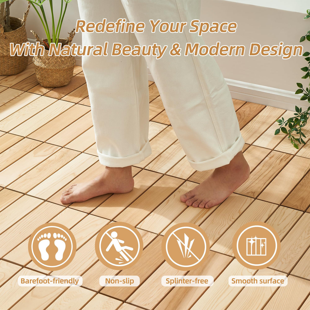 bingaai 10 Pcs Cedar Wood Interlocking Deck Tiles 12" x 12", Cedar Sauna Floor Mat Natural Finish, Wooden Floor Tiles for Balcony, Backyard, Sauna, Patio, Spa Floors, Indoor and Outdoor Use bingaai