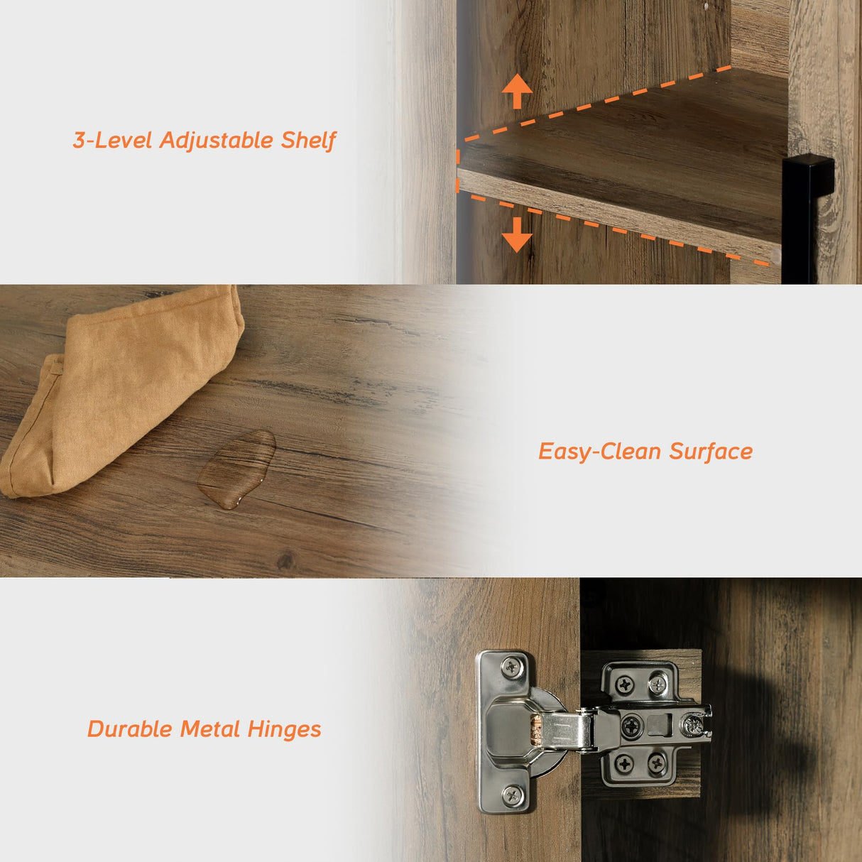 WAMPAT Farmhouse TV Stand for TVs up to 85 Inch, Rustic Wood Entertainment Center & Media Console with 6 Storage Doors, Accent Cabinet for Living Room, Hallway, Rustic Brown WAMPAT