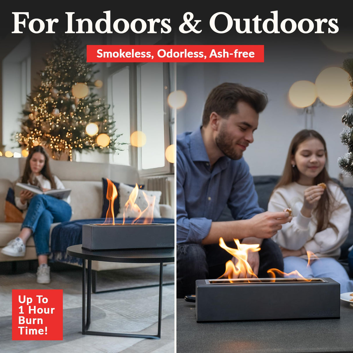 Houswise Tabletop Fire Pit - Concrete Outdoor & Indoor Fire Pit Tabletop, Smores Maker Kit, Table Top Firepit, Small Portable Mini Indoor Fireplace Houswise