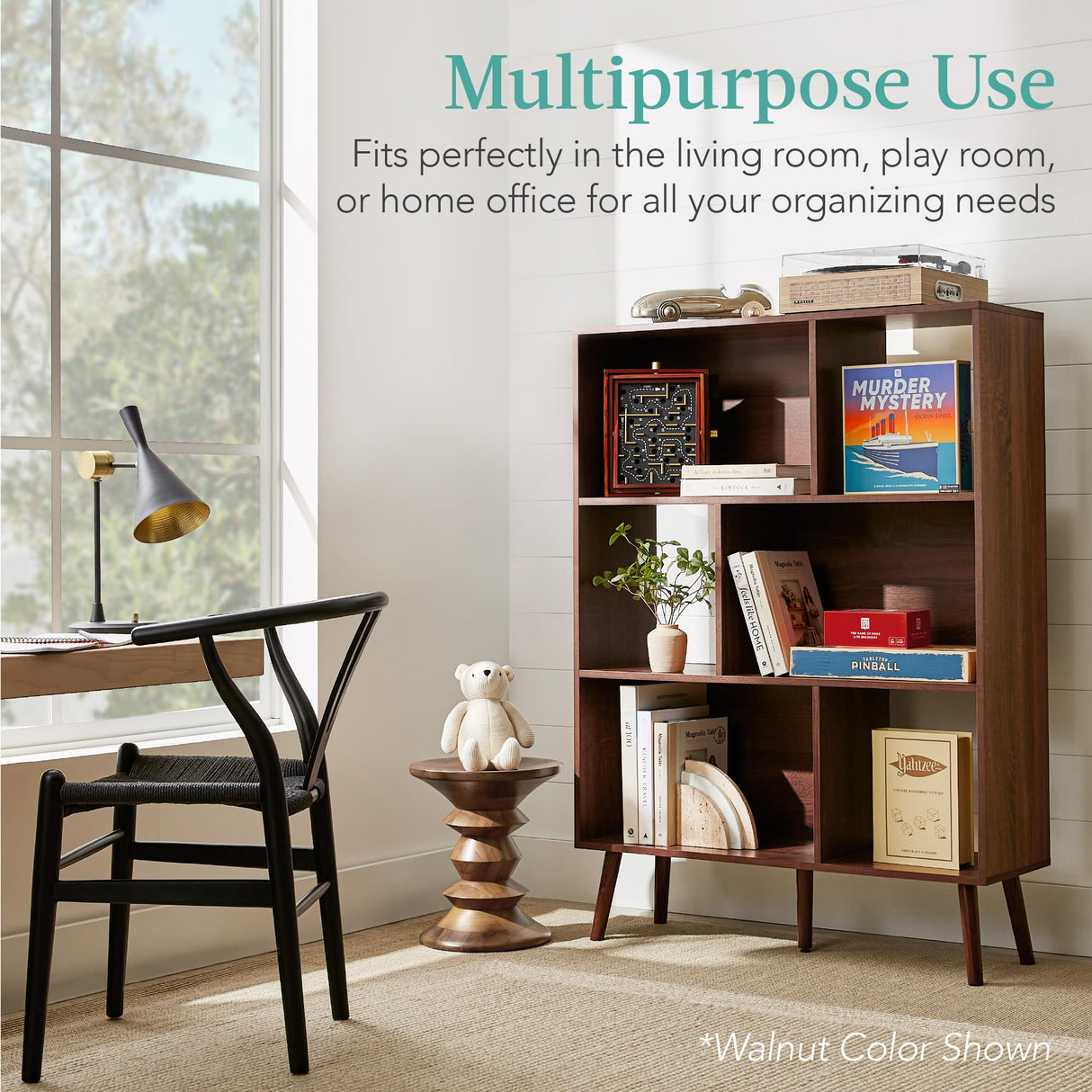 Best Choice Products 3-Tier Mid-Century Modern Wooden Bookcase, 6-Cube Organizer for Nursery, Kids Room, Living Room, w/Removable Back Panels, Pine Legs - White/Brown Best Choice Products