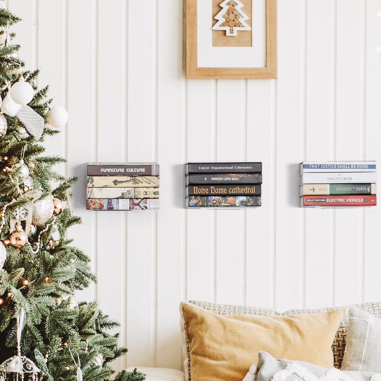 STO STO Floating Bookshelves for Wall, 4-Pack Invisible Wall-Mounted Bookshelves, Multifunctional Walls Shelves for Bedroom, Office and Library, White STO STO