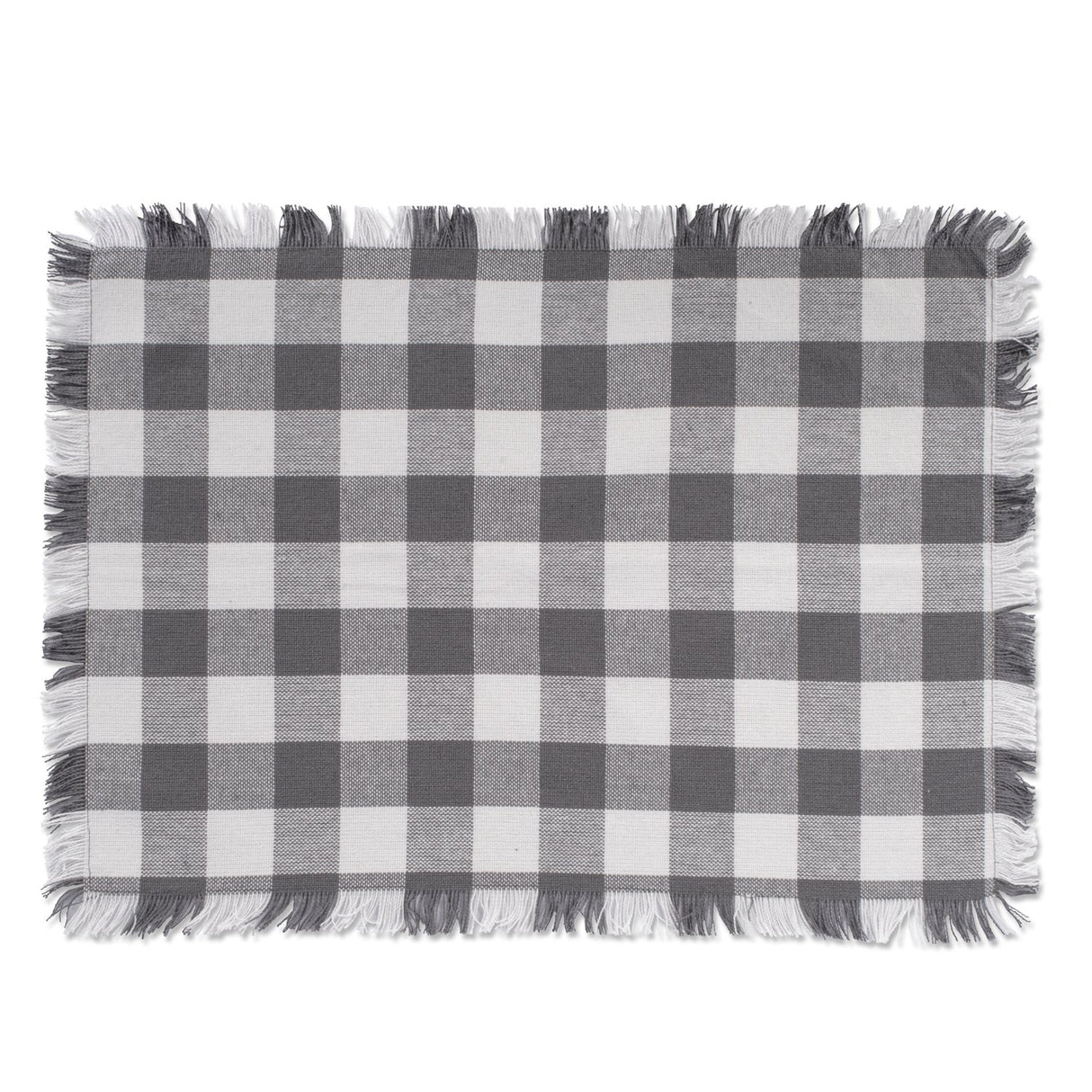 DII Heavyweight Fringed Check Tabletop Collection, Placemat Set, 13x19, Gray, 6 Piece DII