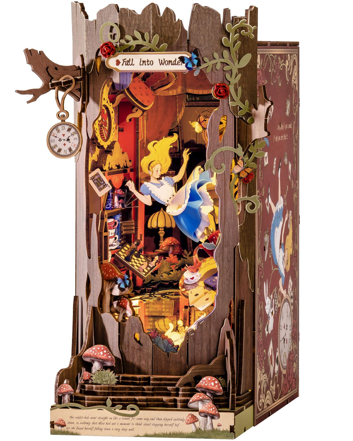 Rolife Book Nook Kit Fall into Wonder DIY Miniature Kit, 9.9" Tree Hollow Booknook 3D Wooden Puzzle with LEDs Fairy Tale Bookshelf Decor Gift for Adults & Teens Rolife