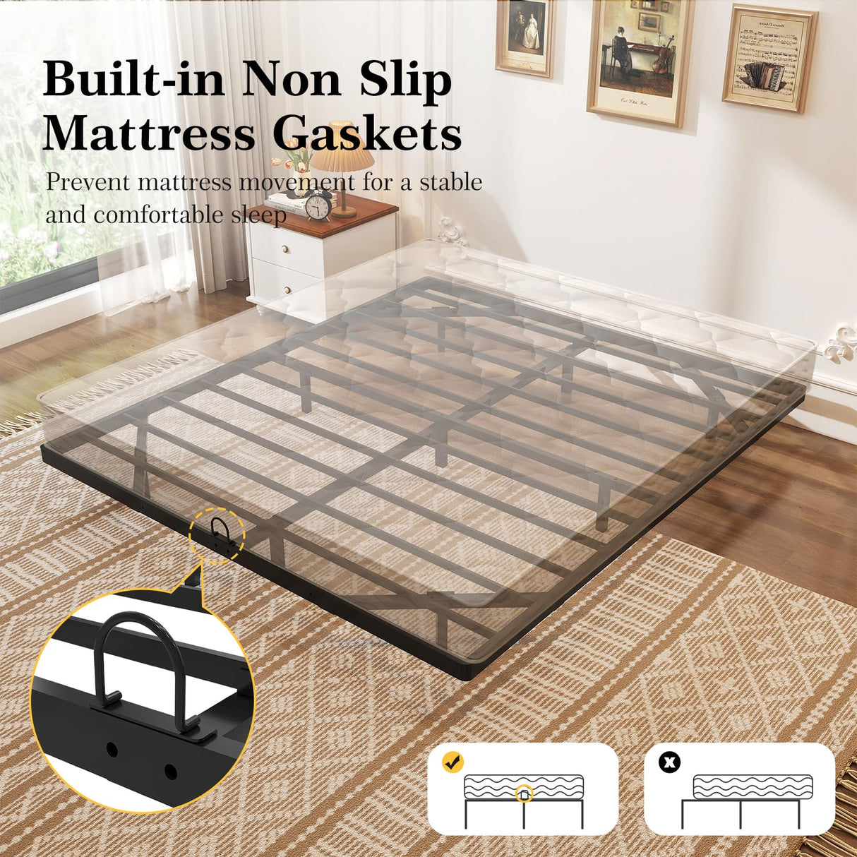 Awesofurni Floating Bed Frame King Size, King Bed Frame with Smart LED Lights, Heavy Duty Modern Metal Platform Bed No Box Spring Needed - Easy Assembly and Noise Free Awesofurni