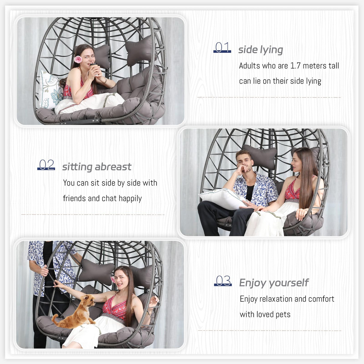 BLUEXYARD Extra Large Double Hanging Egg Chair with Stand, 2 Person Outdoor Indoor Swing Chair, 700 Lbs Heavy‑Duty Wicker Hammock Loveseat with Cushion for Patio Balcony Backyard, Dark Gray BULEXYARD