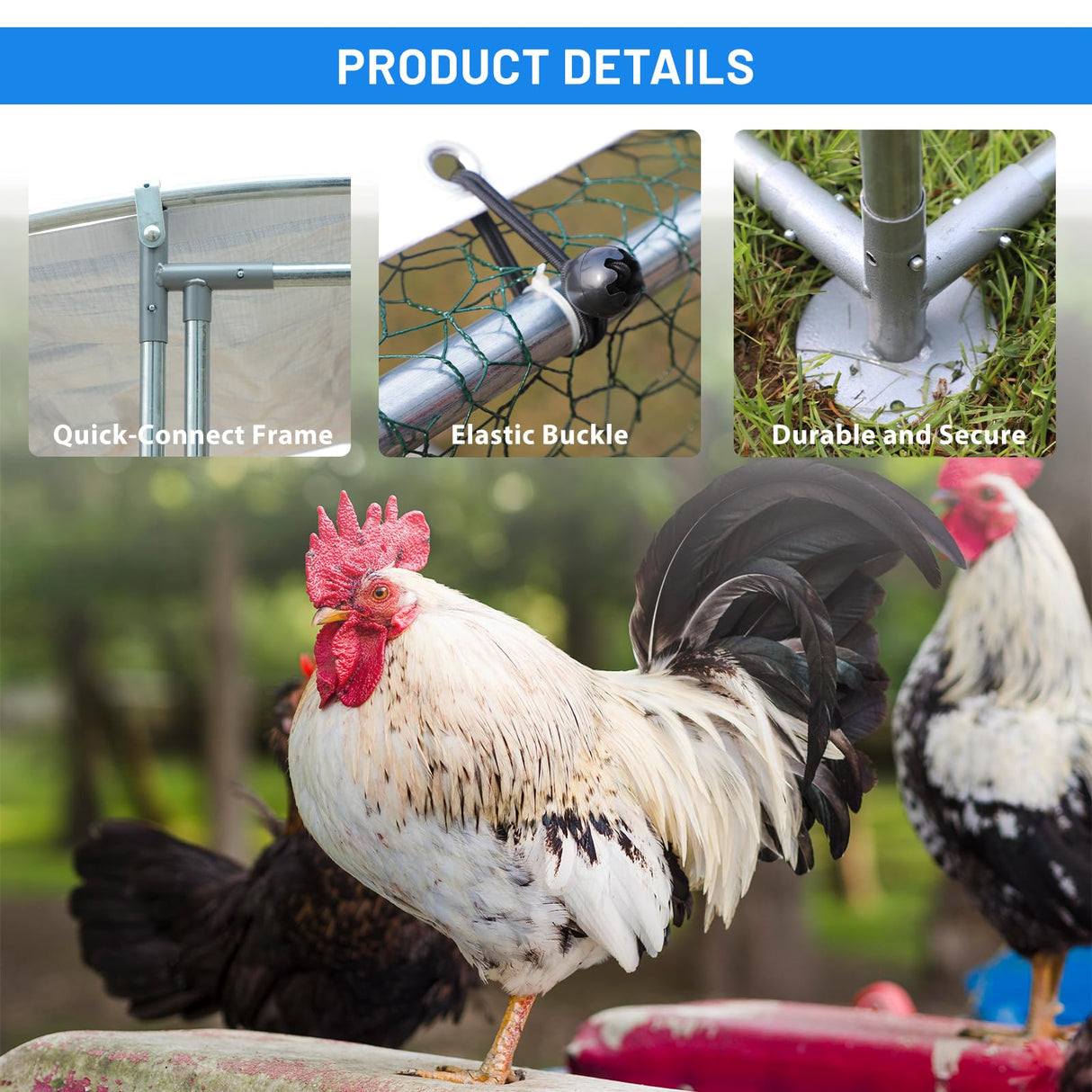 NUGRIART Large Metal Chicken Coop, Outdoor cage Run with Waterproof and Anti-UV Cover, Dome Roof Walk-in Poultry Cage Rabbit Duck House for Outside, Backyard and Farm. NUGRIART
