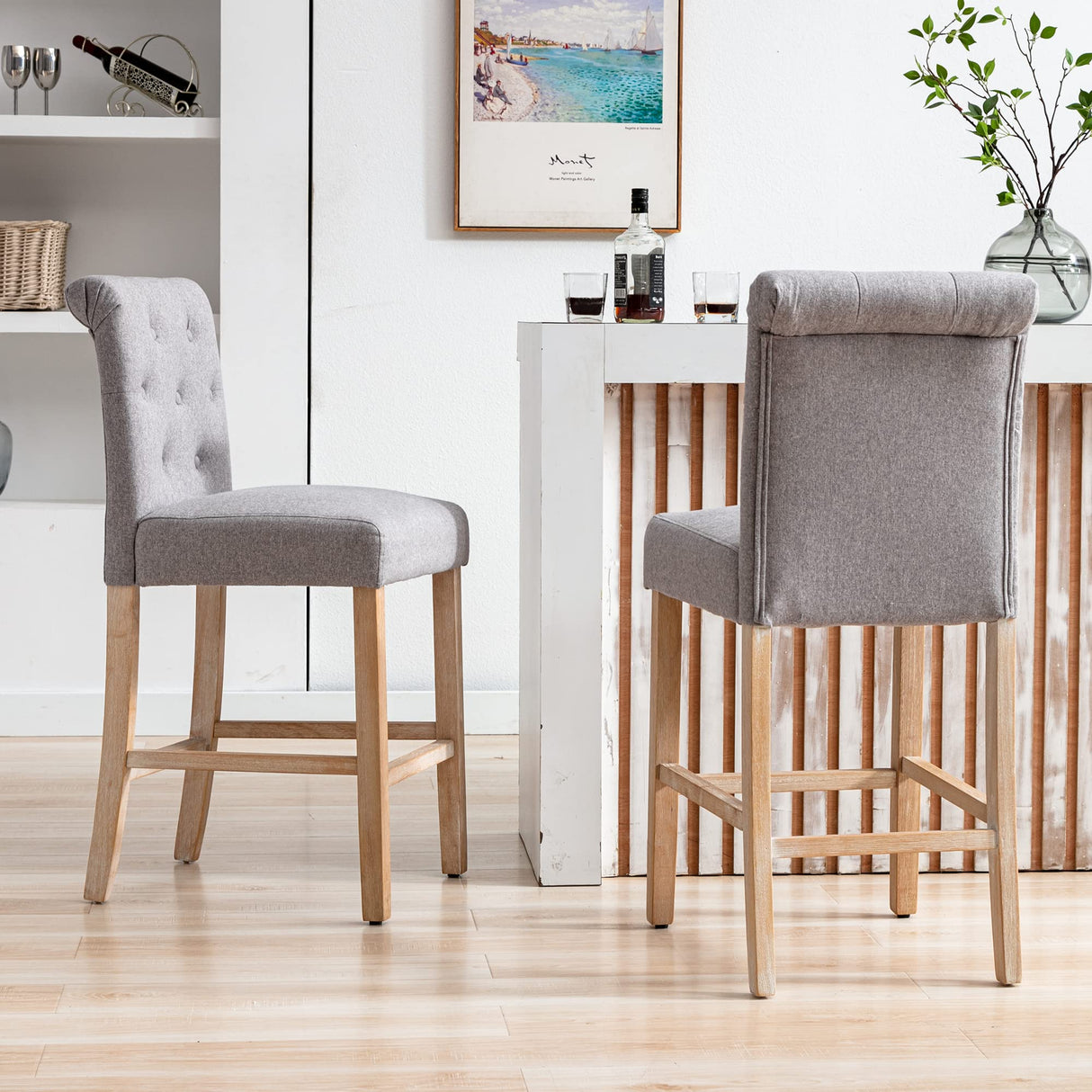 GOTMINSI 26" Bar Stools Set of 2 for Kitchen Island Upholstered Counter Height Bar Stools with Button Tufted Decoration Barstools Home Kitchen Island GOTMINSI