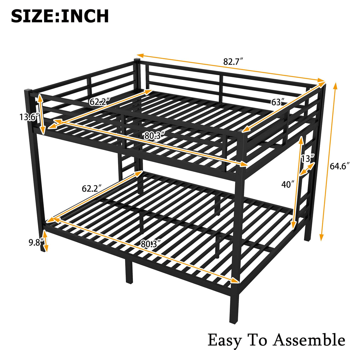 FUSVZ Stronger & Safer Steel Bunk Bed Queen Over Queen Size, Heavy-Duty Metal Bunk Queen Bed with Reinforced Legs and 2 Ladders for Kids Boys Girls Teens Adults, Easy to Assemble, Space-Saving FUSVZ