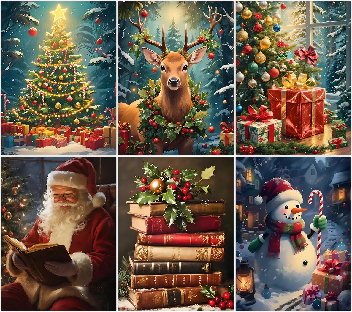 MBNTJHT 6 Pack Christmas Diamond Painting Kits for Adults,DIY Full Round Drill Winter Scene Diamond Art Kits for Beginners,5D Gem Art Painting Craft for Home Decor Gifts 12x16 Inch. MBNTJHT