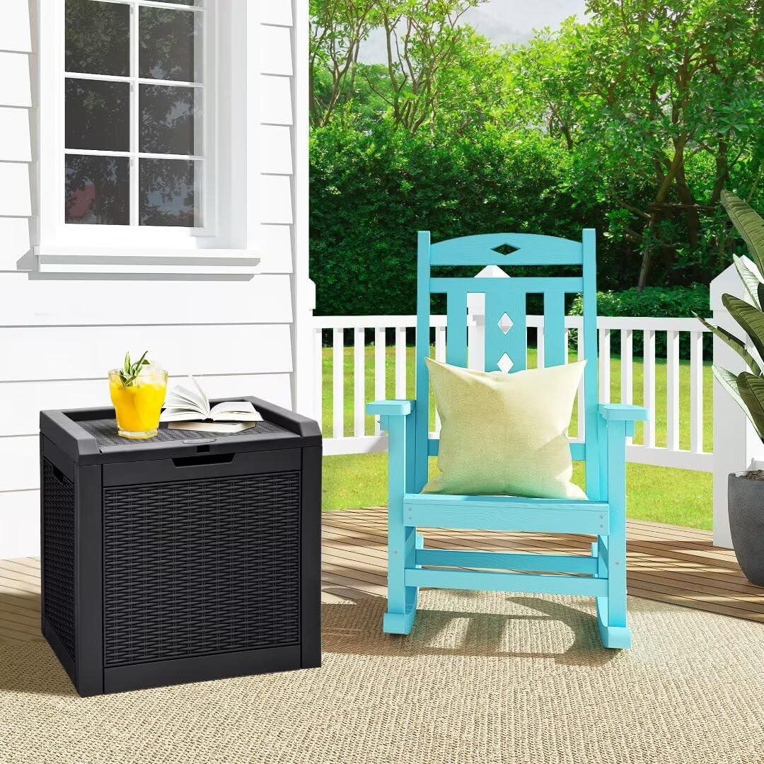 YITAHOME 32 Gallon Rattan Deck Box, Indoor Outdoor Storage Box for Patio Furniture, Pool Accessories, Cushions, Garden Tools, Sports Equipment, Waterproof Resin with Lockable Lid & Side Handles, Black YITAHOME