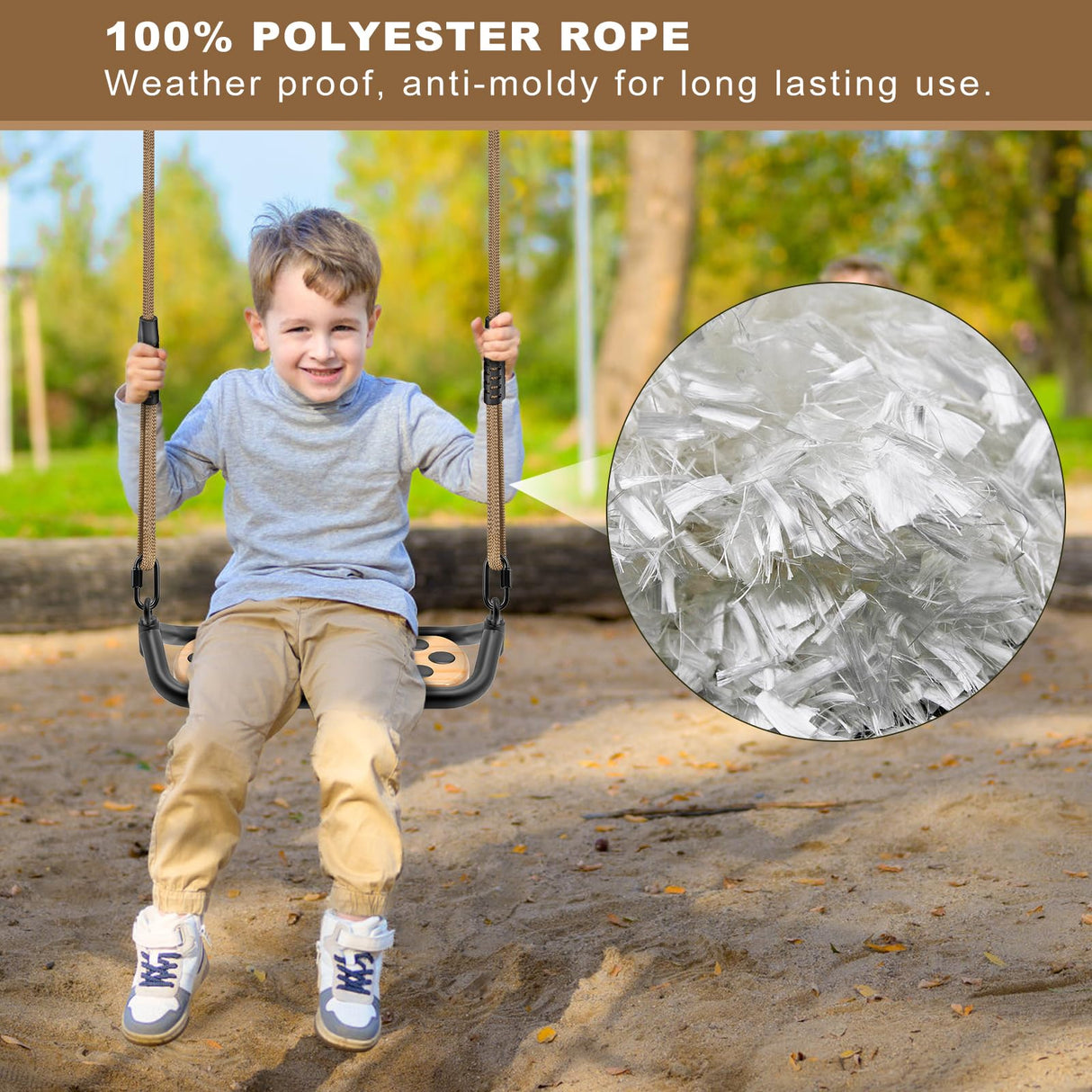 Dolibest Wooden Swing Seat, Outdoor Tree Swings for Adults and Kids, Comfortable and Non-Slip Swing Seat, Heavy Duty Steel Tubing Structure with Adjustable Rope, 58-80 inch, 500 LB Capacity Dolibest