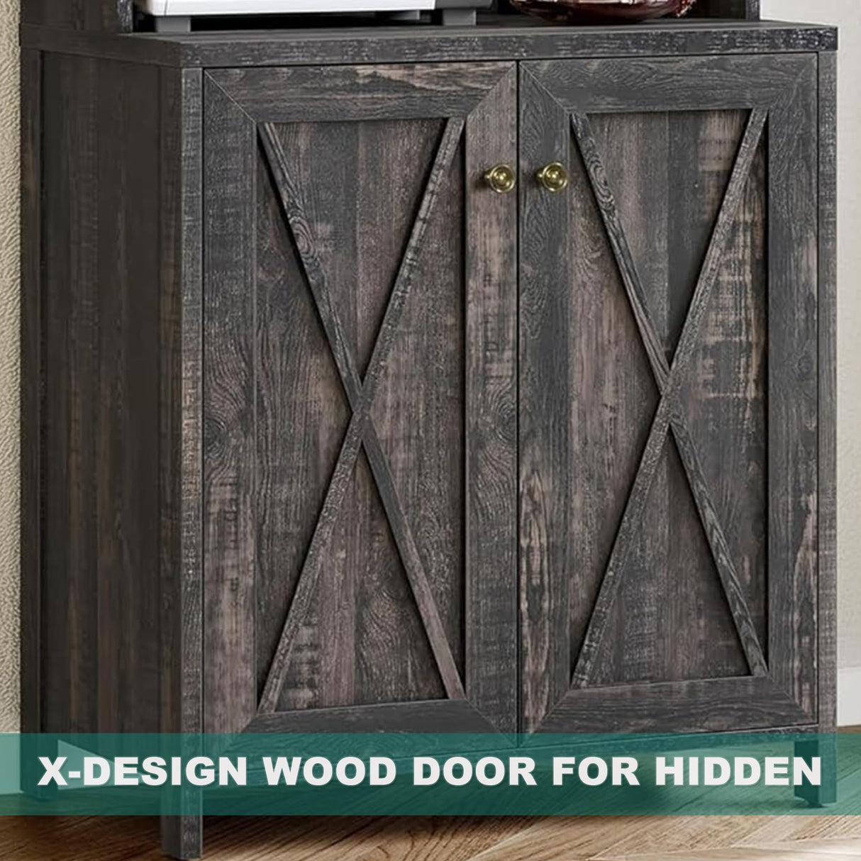 YITAHOME 67" Tall Wine Bar Cabinet for Liquor and Glasses, Farmhouse Freestanding Coffee Bar Cabinet with Glasses Racks & Storage Shelves W/Glass Doors for Living Dining Room, Hallway, Dark Rustic Oak YITAHOME