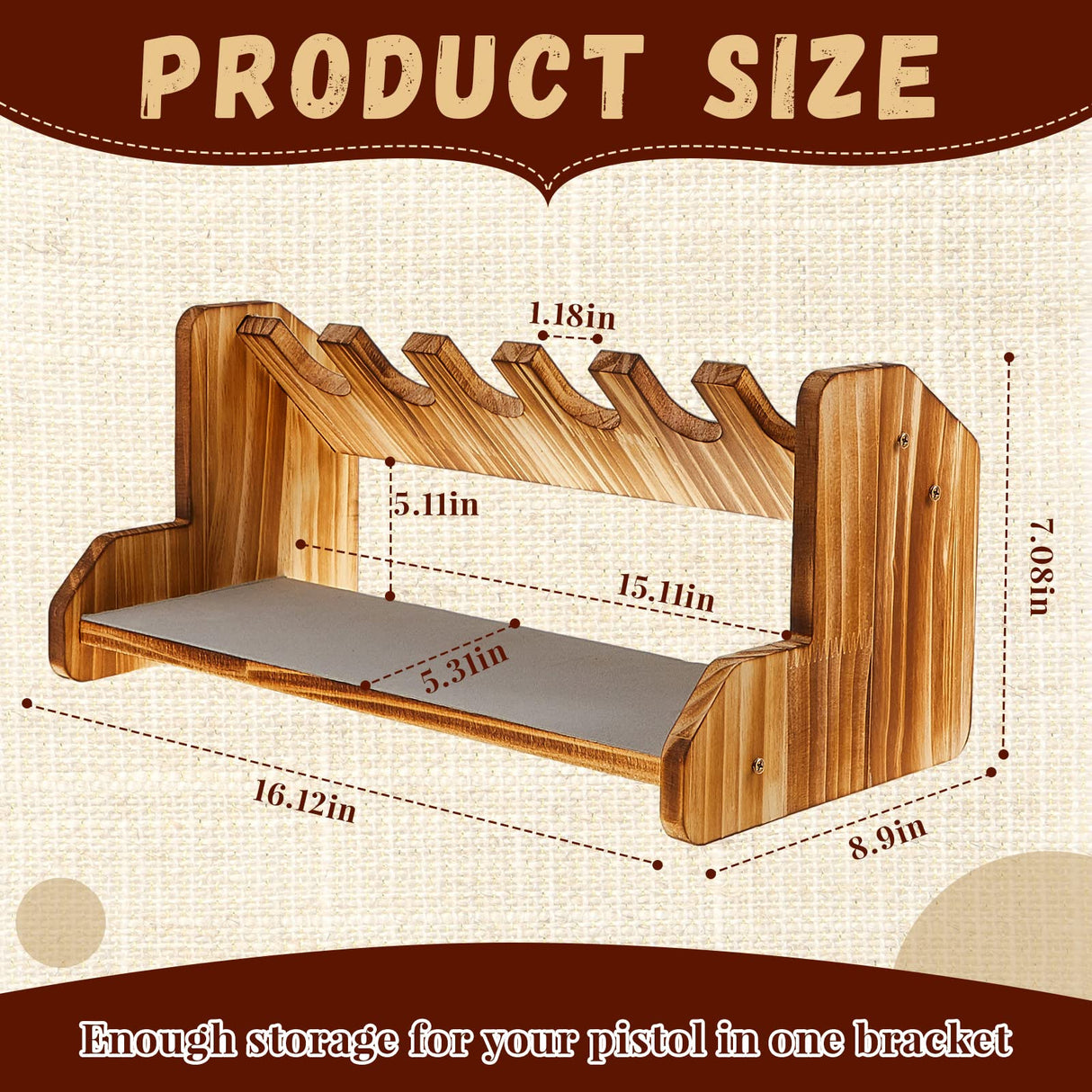 Maitys Pistol Rack,Solid Wood Handgun Pistol Gun Rack Holder with Felt Surface for Gun Cabinet Storage, Gun Safe Organizer Accessories, Holding for 6 Maitys