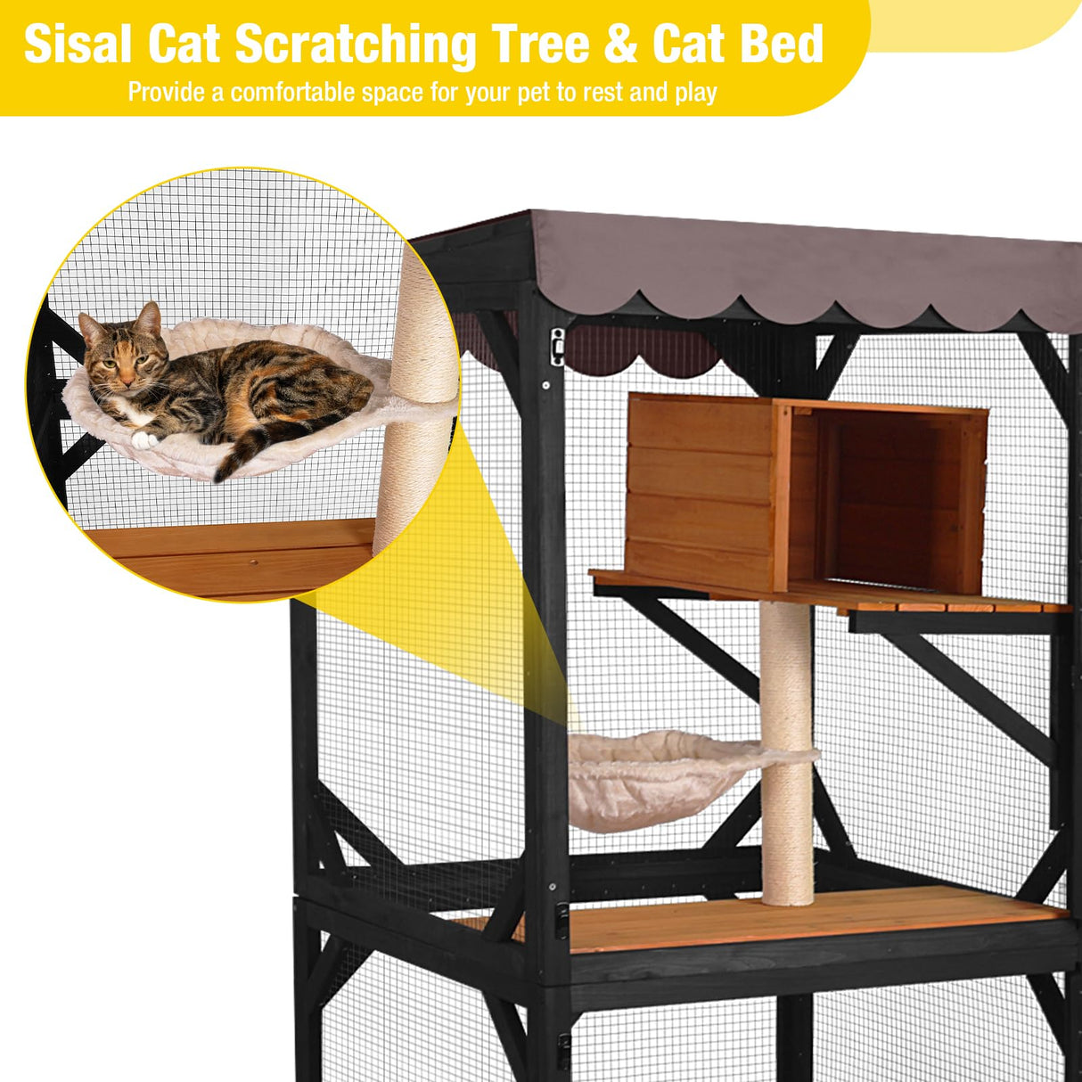 Aivituvin Catio Outdoor Cat Enclosure on Wheels Indoor Kitty House with Cat Bed, Scratching Post, Jumping Platforms, Waterproof Roof Aivituvin