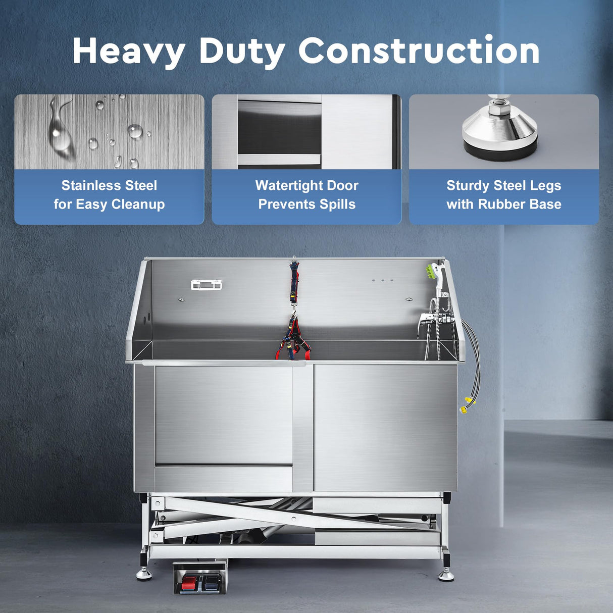 CO-Z 50" Electric Dog Bathing Station Height Adjjustable, Professional Stainless Steel Dog Grooming Bathtub for Medium Small Dogs,Dog Washing Station for Home with Faucet and Accessories CO-Z