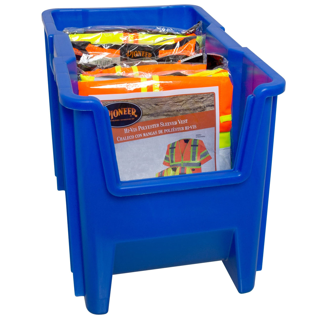 Akro-Mils 13014 Stak-N-Store Heavy Duty Stackable Open Front Plastic Storage Container Bin, (17-1/2-Inch x 11-Inch x 12-1/2-Inch), Blue, (4-Pack) Akro-Mils