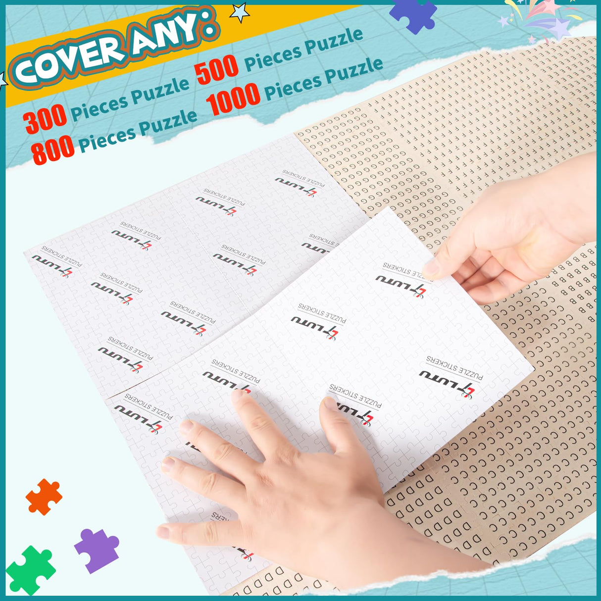 LTLUTU Puzzle Saver Sheets Kit (8 Sheets) - Permanent Adhesive Backing to Protect Finished Puzzles for Framing, Includes 2 Self-Stick Hooks + Squeegee Tool, Puzzle Preservation Stickers for Adults LTLUTU
