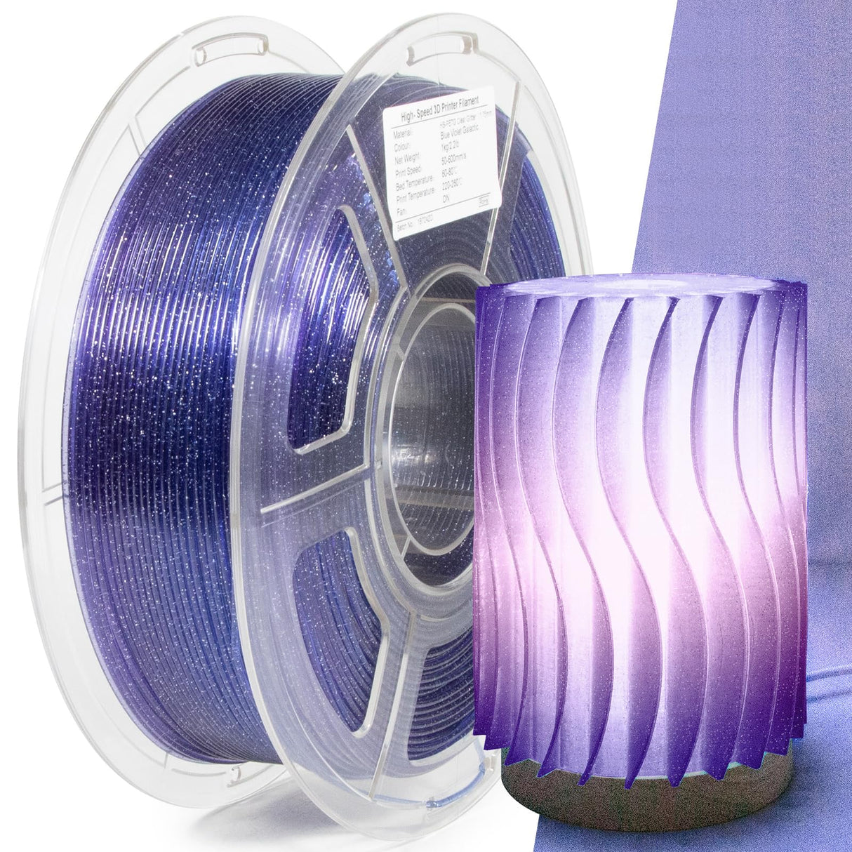 iSANGHU Shiny Clear 3D Printer Filament 1.75mm, High Speed PETG for 30-600mm/s, Blue to Purple Gradient Filament with Sparkling Glitter, Transparent PETG Filament 1kg(2.2lbs) Spool iSANGHU