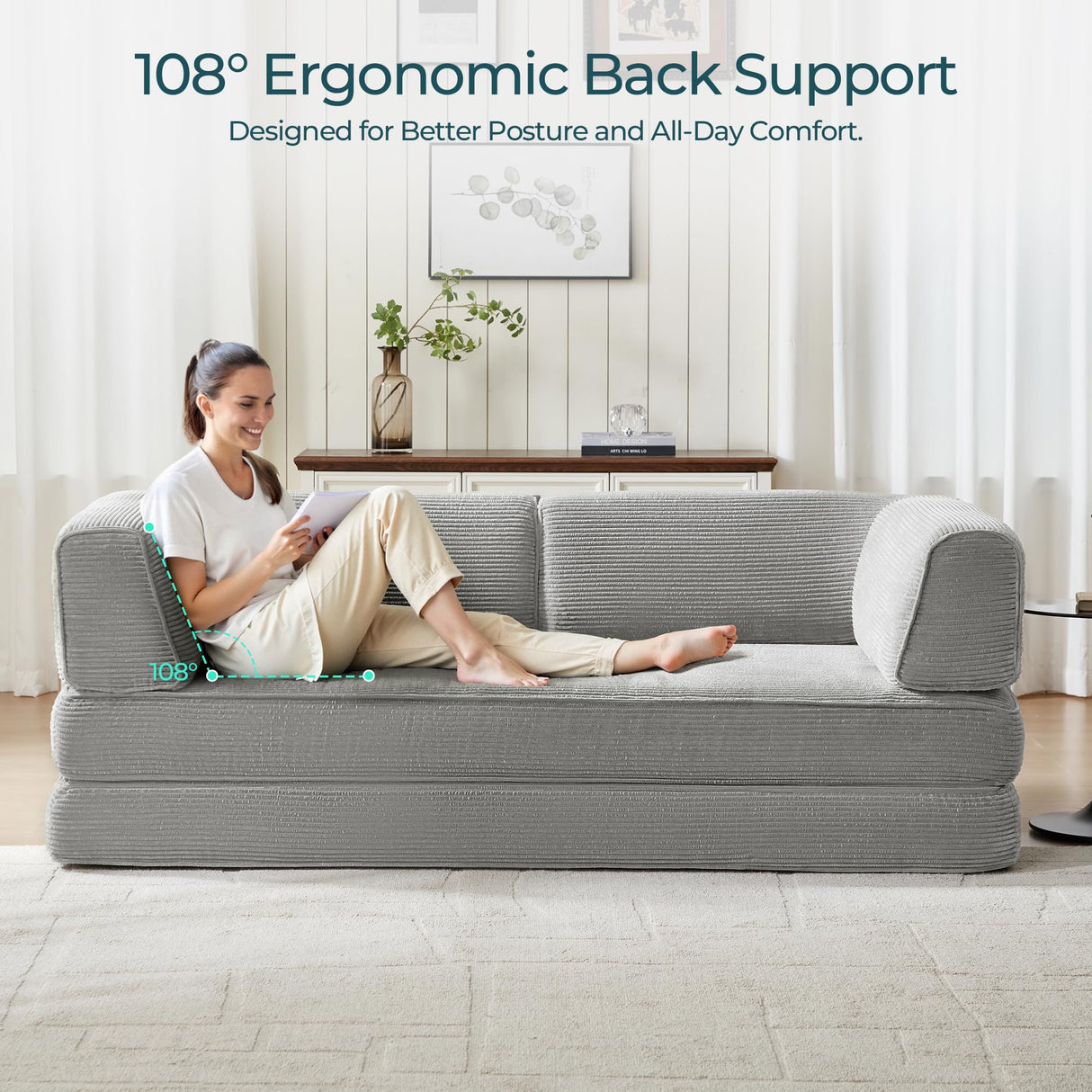 LINSY HOME 79'' Convertible Sofa Bed - Boneless Compression Sofa Folding Loveseat Sleeper - Foldable Corduroy Couch Bed for Living Room Bedroom - Modular Sectional Compressed Sofa in Box, Grey LINSY HOME