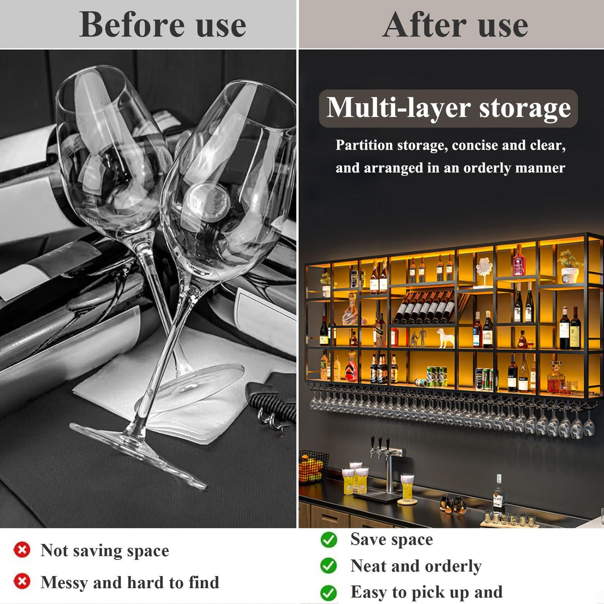 Upgrade Metal Wine Rack Wall Mounted With LED Light Modern,Bar Floating Wall Shelves Iron,Large Wall Mounted Wine Rack Metal For Bar Counter,Floating Shelf,Bar Shelves For Liquor Bottles For Kitchen(G LIHDNGXM