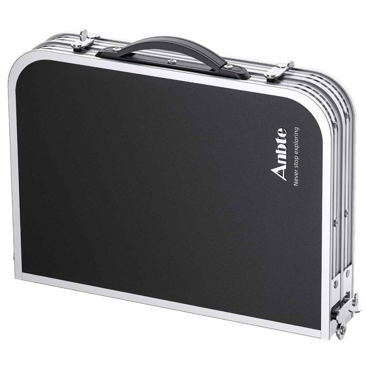 Anbte Folding Camping Table, Aluminum 24" x 16" Adjustable Height Small Folding Table with Carrying Handle, Lightweight, Portable Camping Table Waterproof for Outdoor Indoor Picnic Beach BBQ (Black) Anbte