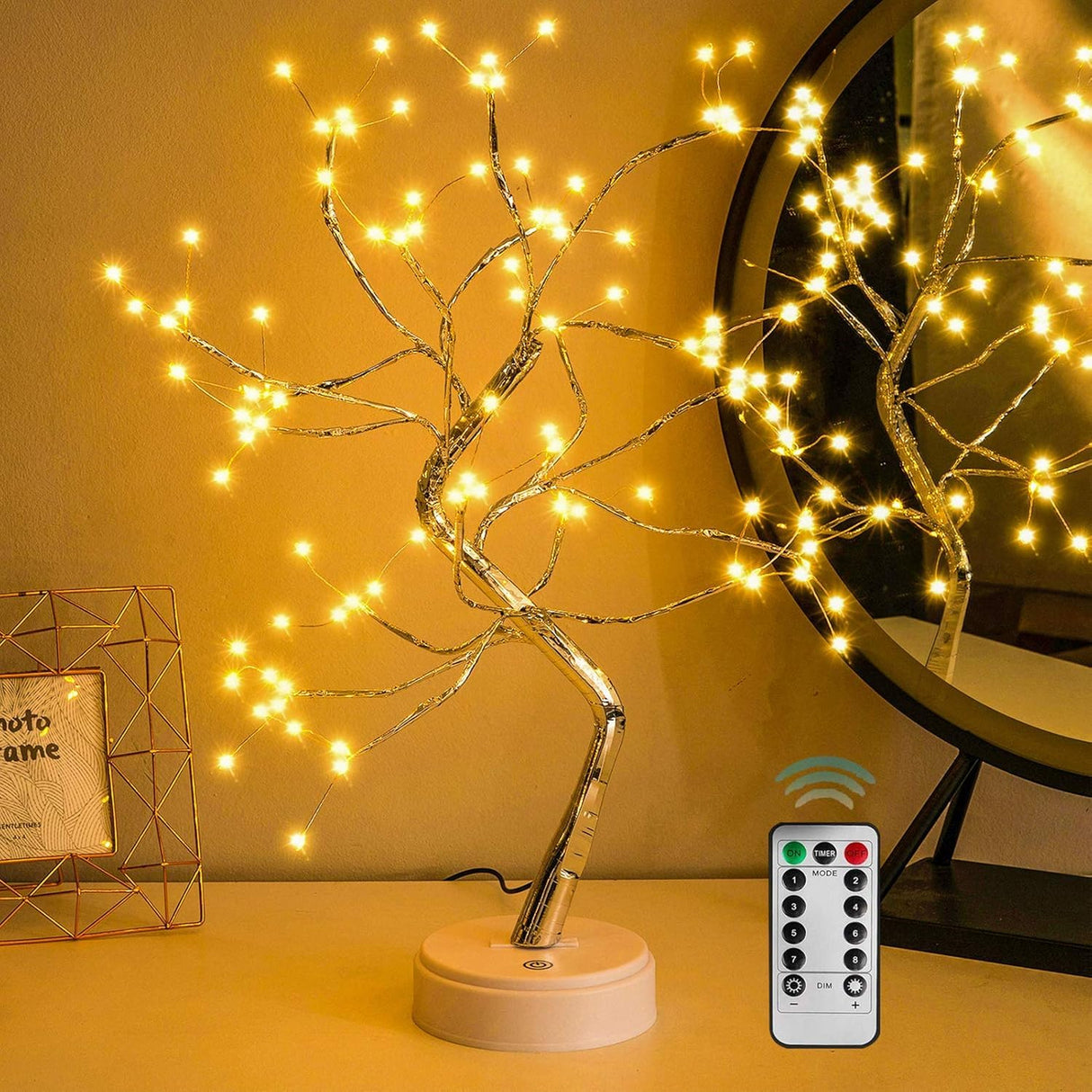 OURBAOFU 20” 108LED Fairy Sparkly Tree Lamp with Remote Control, USB&3AA Powered 8 Modes, DIY Bonsai Artificial Tree Lights, Fairy Spirit Tree Light for Bedrooms Desktop Christmas (Warm White) OURBAOFU