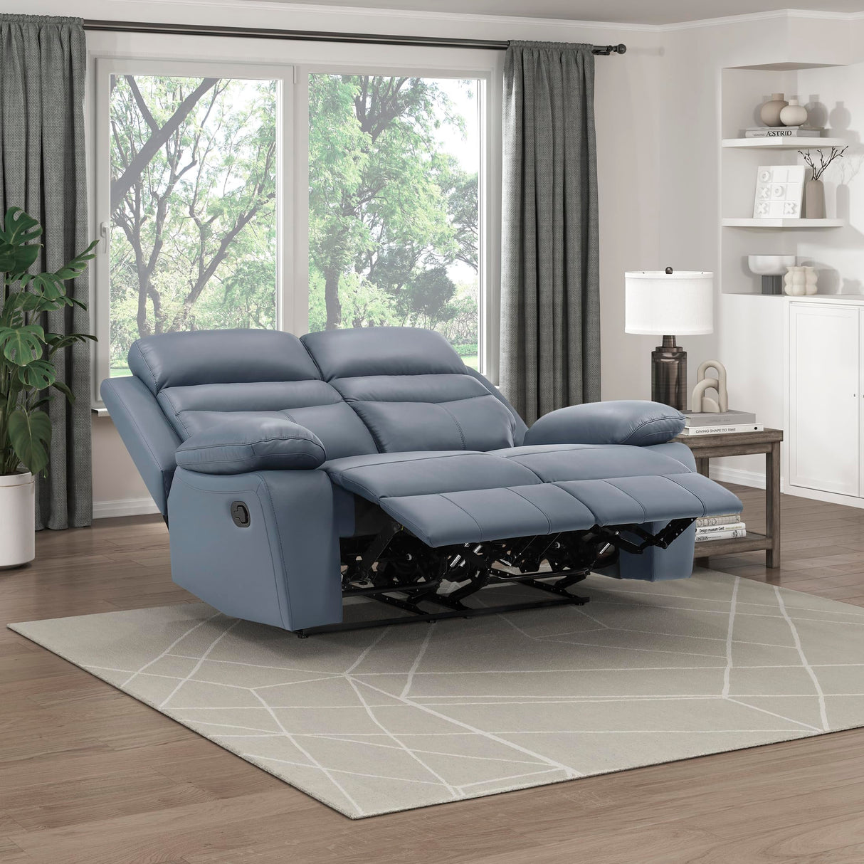 Lexicon 64" W Manual Reclining Loveseat, Top Grain Leather Match Reclining Love Seat, Home Theater Seating, Wall Hugger Recliner Couch, Manual Double Recliner RV Couch for Living Room, Blue Lexicon