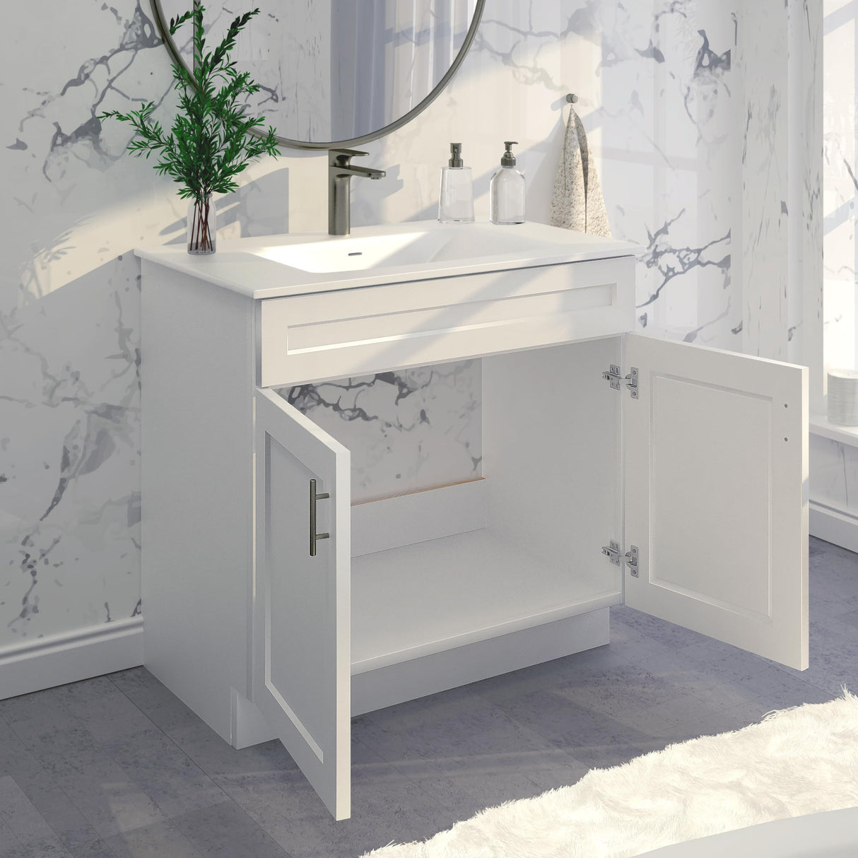 Bathroom Vanity Sink Base Ready-to-Assemble Bathroom Cabinet 24"/30'/36" Width (Vanity Base in White Shaker, 36 inch) Vanity Atelier