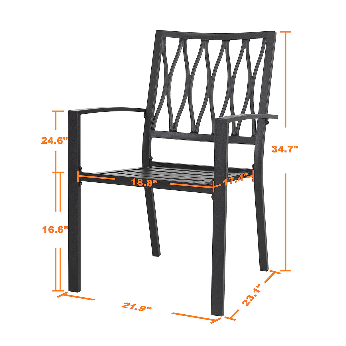 NUU GARDEN 6 Piece Patio Dining Chairs, Stackable Outdoor Dining Chair with Metal Frame, Bistro Patio Chairs for Backyard Lawn Deck Poolside Porch, Black NUU GARDEN