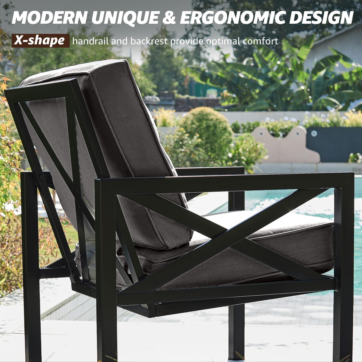 NATURAL EXPRESSIONS Outdoor Patio Furniture 4 Pieces Set, Modern Patio Conversation Sets, Outdoor Sectional Metal Sofa with 5.5 Inch Cushion and Coffee Table,Black NATURAL EXPRESSIONS