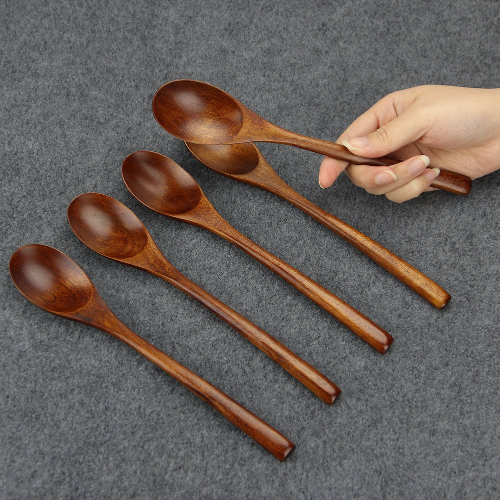 AOOSY Spoons, Wooden Spoons for Eating, 6 Pieces Japanese Natural Plant Ellipse Wooden Ladle Spoon Set for Cooking Mixing Stirring Honey Tea Soda Dessert Coconut Bowl Nonstick Pots Kitchen AOOSY