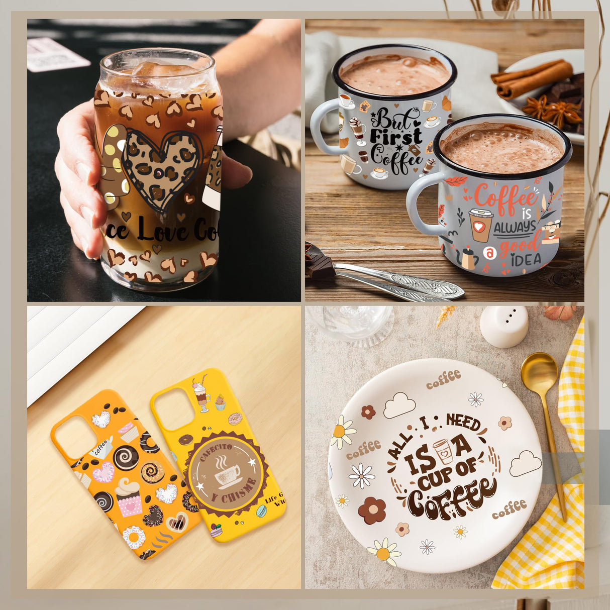 UV DTF Cup Wraps Transfer - 8 Sheets Coffee UV DTF Transfer Sticker for 16 OZ Glass, Coffee Dessert Love Icecream Bread Design, Ready to Press, Waterproof DIY Crafts CRASHOT