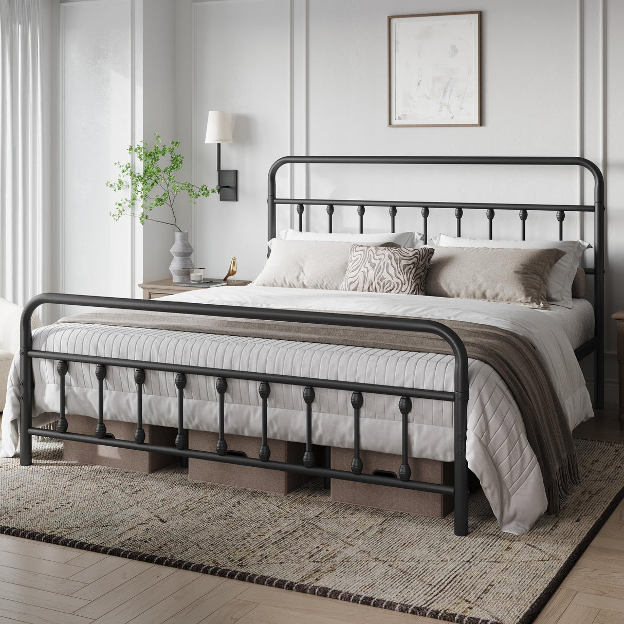 Yaheetech Classic Metal Platform Bed Frame Mattress Foundation with Victorian Style Iron-Art Headboard/Footboard/Under Bed Storage/No Box Spring Needed/King Size Black Yaheetech