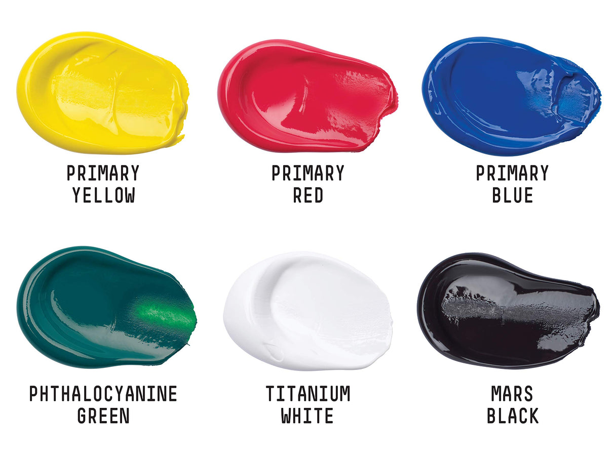 Liquitex BASICS Acrylic Paint Set, 6 x 22ml Tube Paint Set, Primary, Blue,Color Mixing,Green,White, 0.7 Fl Oz (Pack of 6) Liquitex