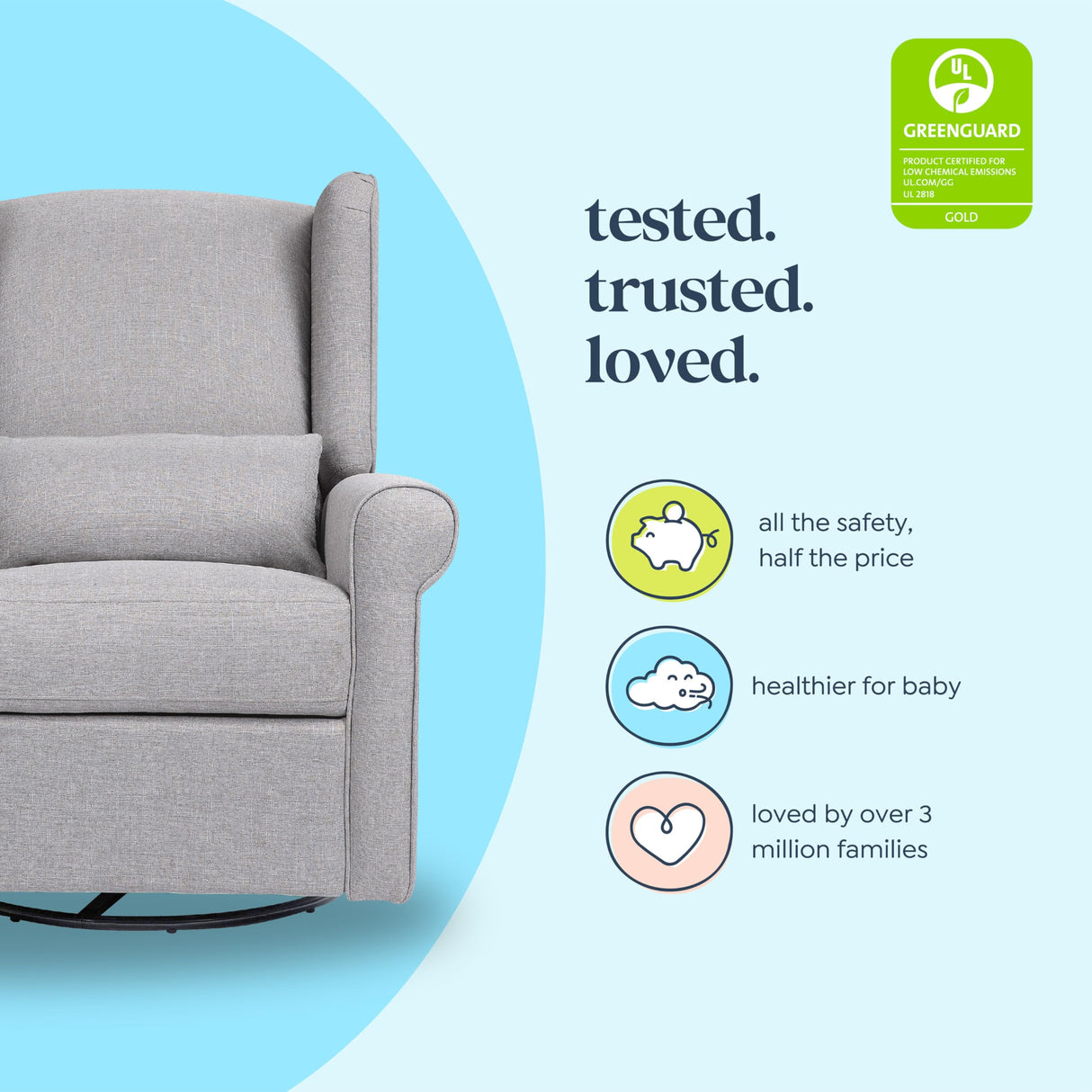 DaVinci Hayden Recliner and Swivel Glider in Misty Grey, Greenguard Gold & CertiPUR-US Certified DaVinci