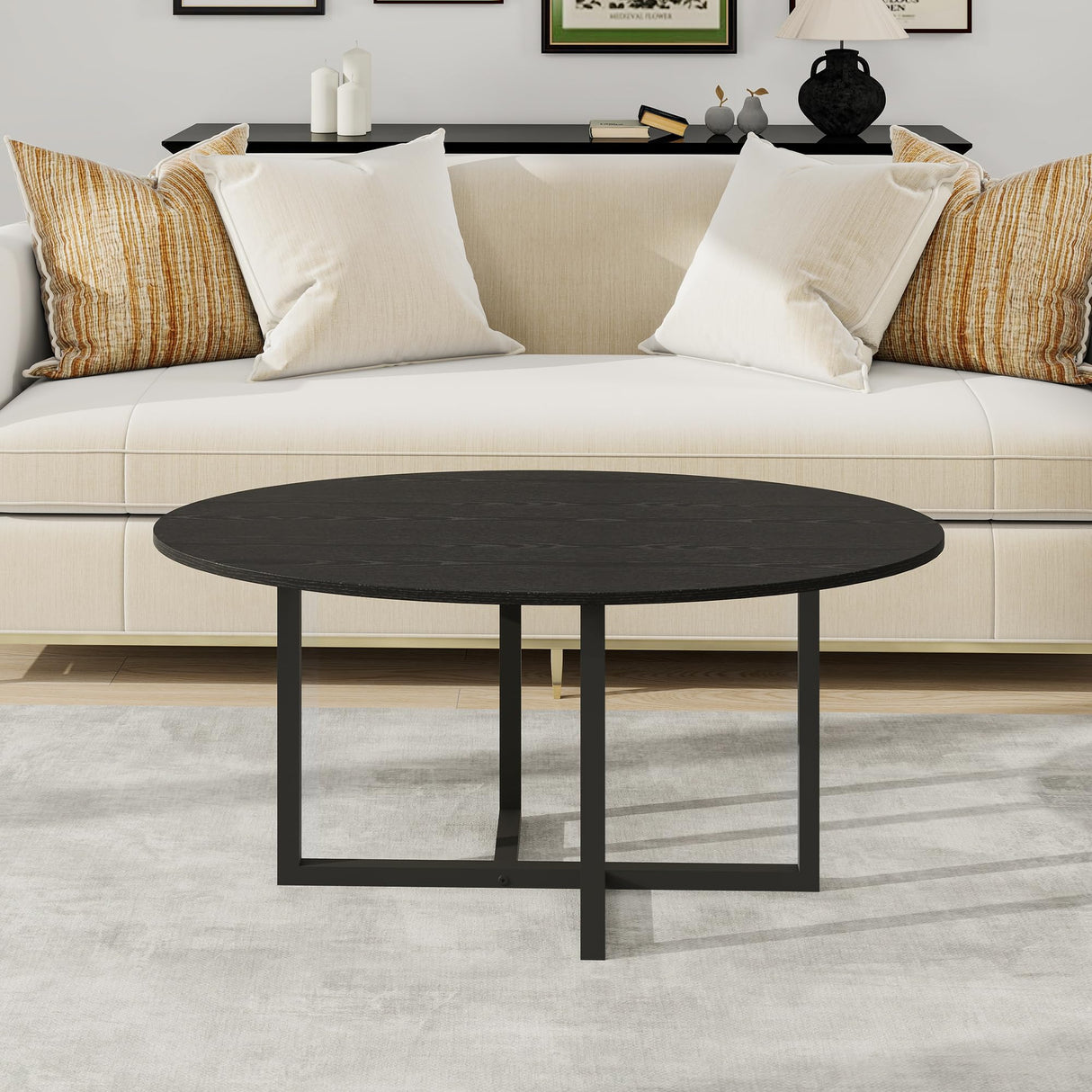 VERFARM Oval Coffee Table for Living Room, Center Table Tea Table with Metal Frame for Living Room Home Office, Small Space, Easy Assembly, Black VERFARM