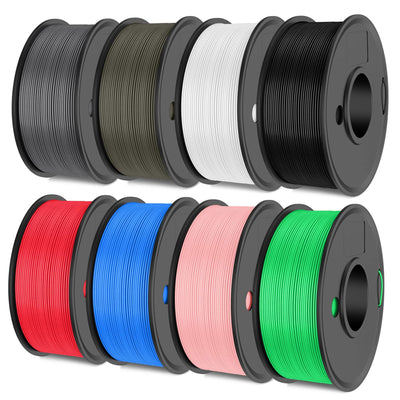 SUNLU 3D Printer Filament Bundle Muticolor, PLA Filament 1.75mm Matte, Neatly Wound Filament, Smooth Matte Finish, 2kg in Total, 0.25kg Spool, 8 Packs, Black+White+Grey+Clay+Green+Pink+Blue+Red