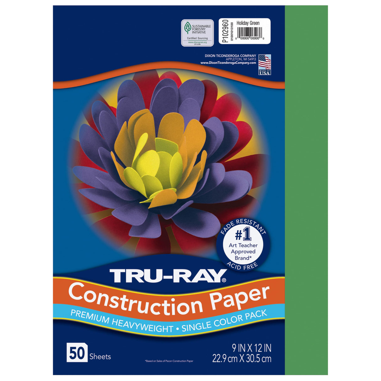 Tru-Ray Heavyweight Construction Paper, Holiday Green, 9" x 12", 50 Sheets Tru-Ray
