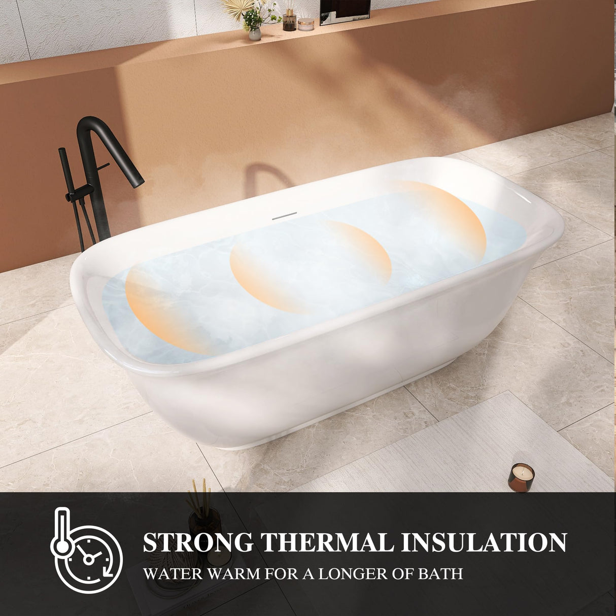 Adecab 59" Acrylic Freestanding Bathtub, Soaking Tub for Bathroom, Stand Alone Tub, cUPC Certified, Integrated Overflow and Drain, Gloss White ADECAB