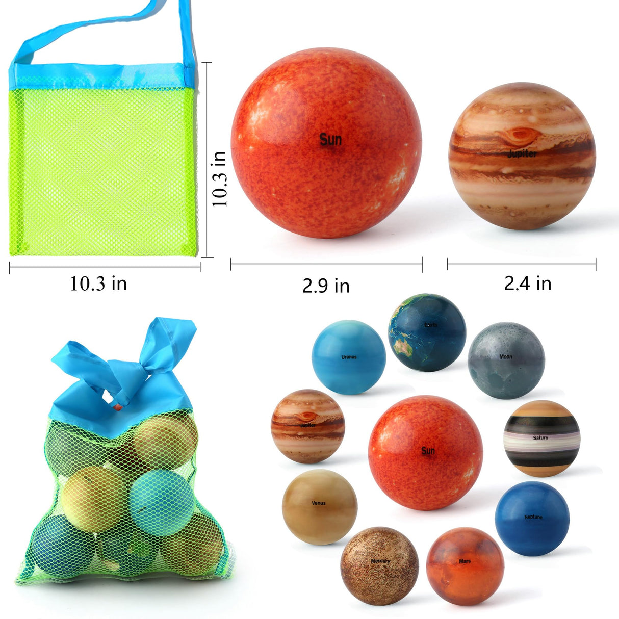 Solar System Planets Toys for Kids, STEM Educational Sensory Toys for Autistic Children Non-Toxic, Space Astronaut Slime Ball Alien Monster Toy Set with Mesh Storing Bag for 3-5-8-10 Boy Girls COOLDUCK