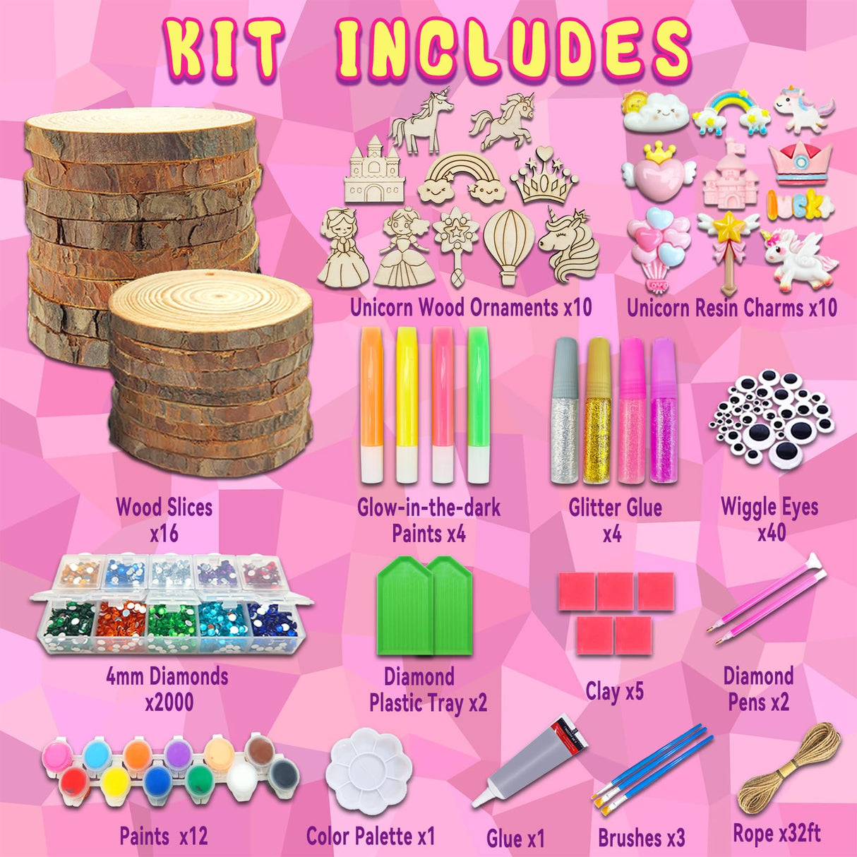klmars Unicorn Themed Wooden Painting Kit-Glow in The Dark-Arts & Crafts Gifts for Kids Girls Ages 5-12-Wood Slice Craft Activities Kits -Unicorn Art Toys for Kids Christmas Gifts klmars