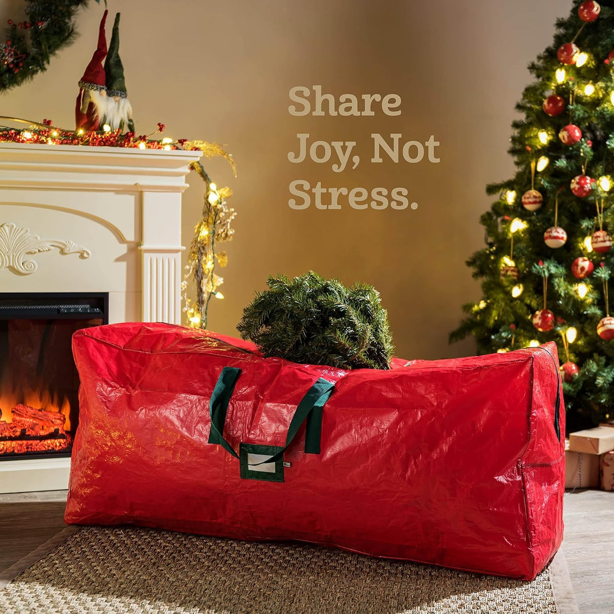 Extra Large 9ft Christmas Tree Storage Bag - Polyethylene with Reinforced Triple Handles & Dual Zipper, Built-in Card Slot - Perfect for Holiday Christmas Tree Bag Red Verahaus