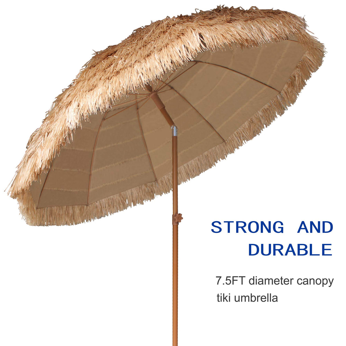 AMMSUN 7.5ft Hula Thatched Tiki Patio Beach Umbrella Hawaiian Style 10 Ribs UPF 50+ with Tilt Carry Bag for Outdoor Tiki Bar, Tropical Palapa, Patio Garden Beach Pool Backyard Natural Color AMMSUN