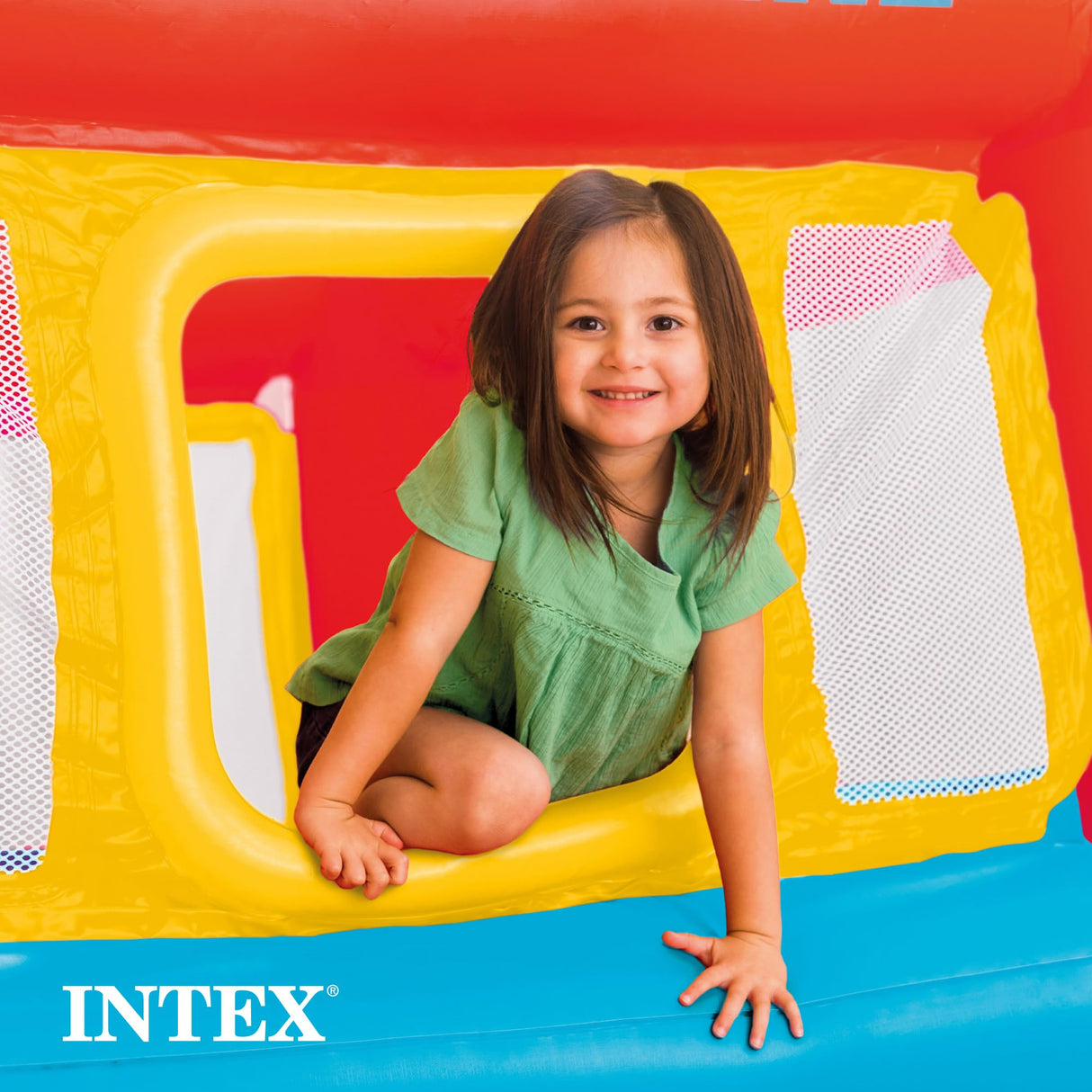 Intex Inflatable Jump-O-Lene Trampoline Bounce House with Crawl-Thru Door & Net - Indoor & Outdoor Backyard Blow-Up Bouncy Playhouse for Kids Ages 3-6 Intex