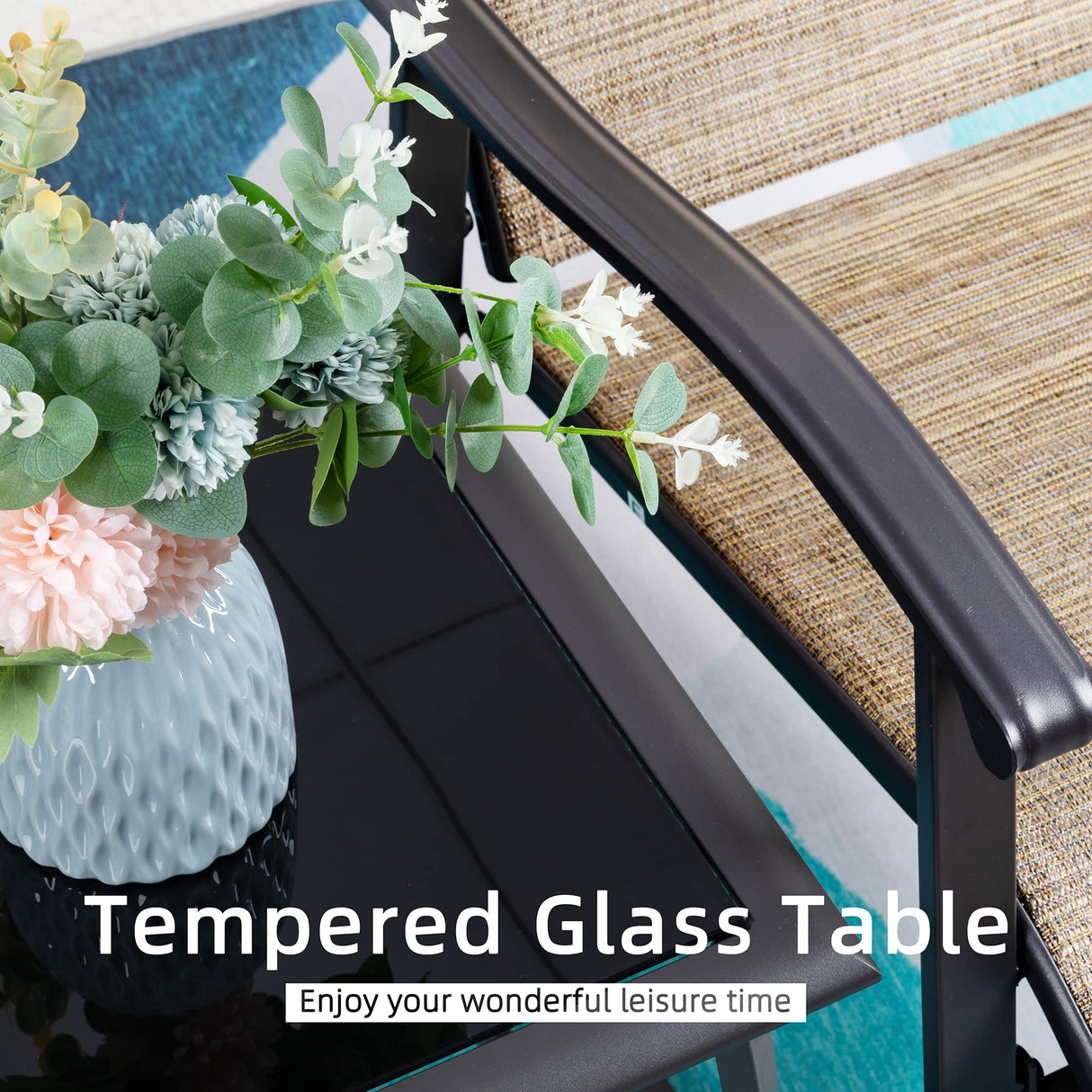 Vongrasig 3 Piece Outdoor Rocking Bistro Set, Textilene Fabric Small Patio Furniture Set, Front Porch Rocker Chairs Conversation Set with Glass Table for Lawn, Garden, Balcony, Poolside (Brown) Vongrasig