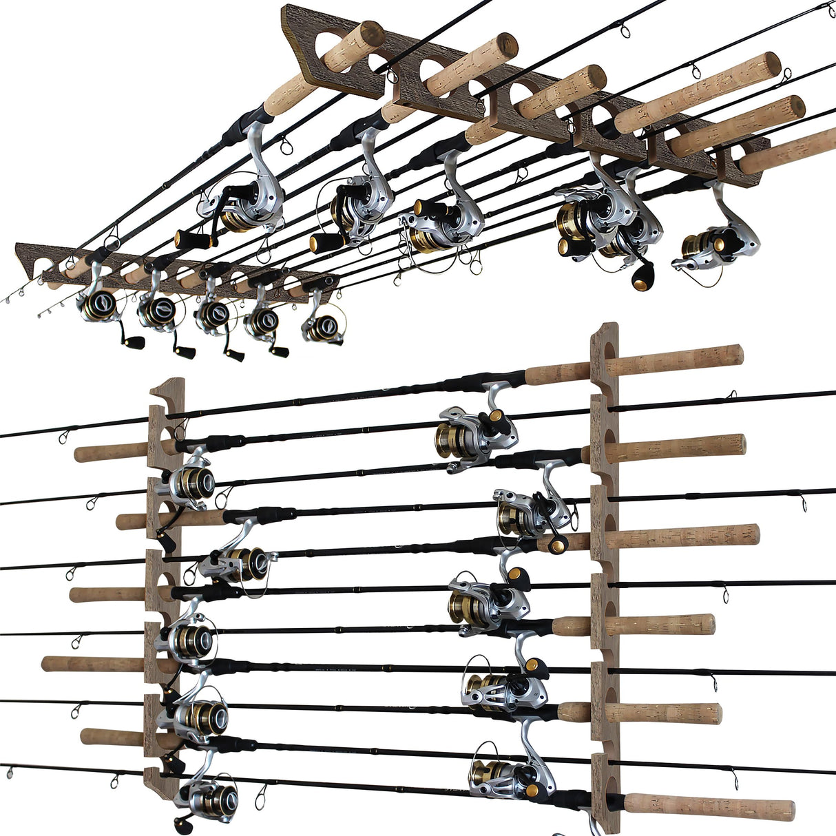 Rush Creek Creations | Fishing Rod Holder for 11 Rods, Fishing Pole Holder for Garage Organization and Wall Storage, for Fishing Gear and Fishing Accessories (Vertical Fishing Rod Rack) Rush Creek Creations