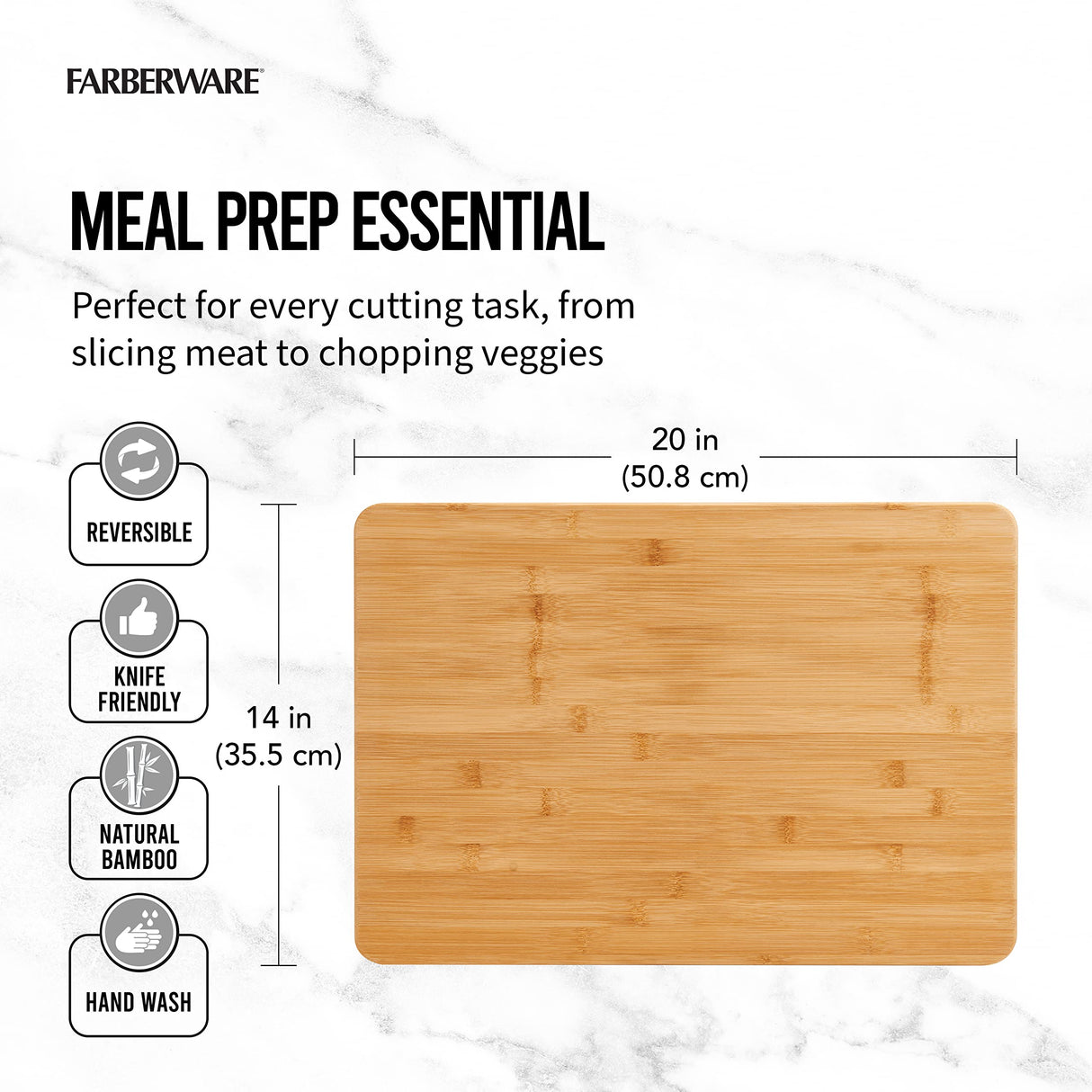Farberware Extra-Large Wood Cutting Board, Reversible Chopping Board for Kitchen Meal Prep and Serving, Charcuterie Board, 14-Inch x 20-Inch, Bamboo Farberware