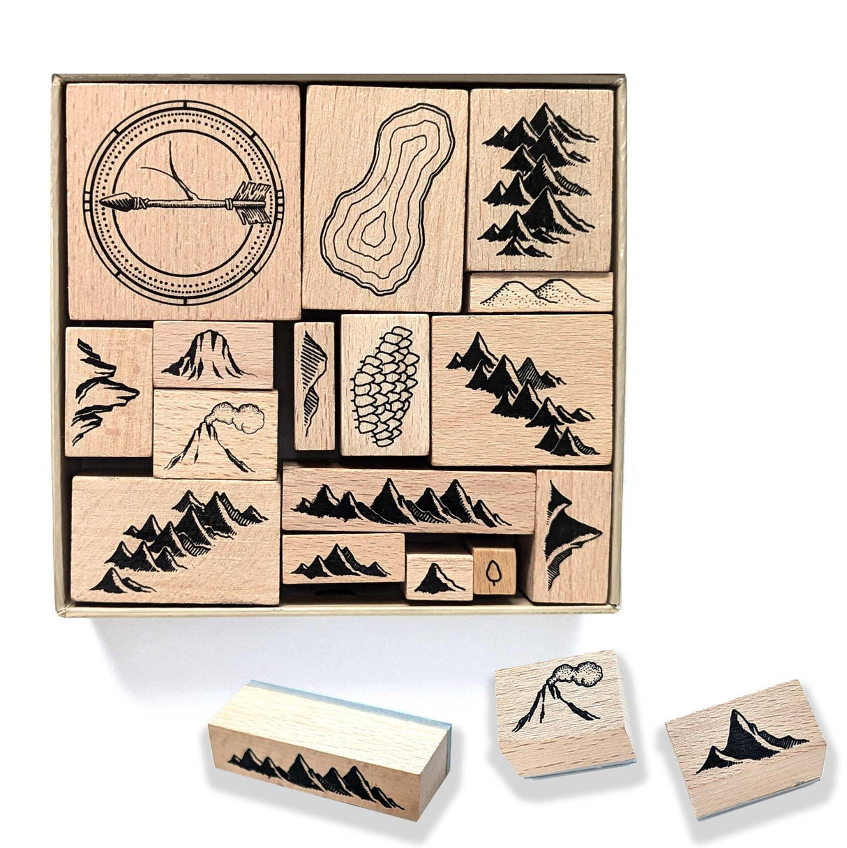 Lord Of Maps Fantasy Map-Making Stamp Kit – 16-Piece Rubber Stamp Set for TTRPG, World Building, Battle Maps, Jounaling, Arts & Crafts - Mountains, Hills, Volcano, Lake, Compass Rose LORD OF MAPS