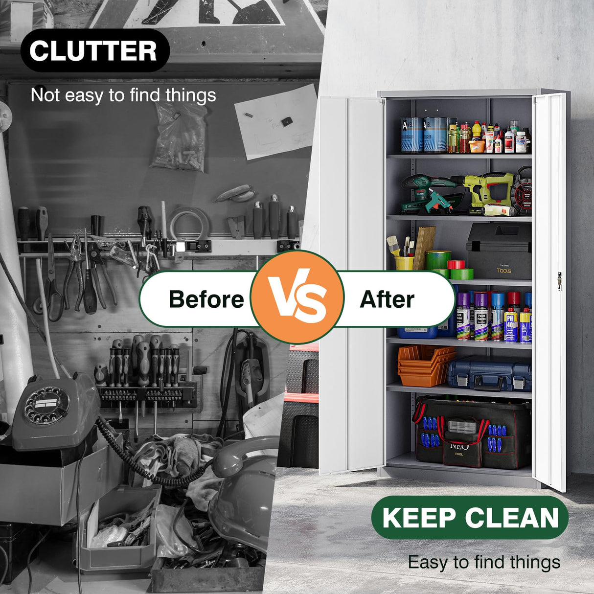 Letaya Metal Garage Storage Cabinets with Lock Door and Adjustable Shelves, Steel Tool Cabinets for Home,Office,Warehouse Organisieren (Gery White, 72" H) Letaya