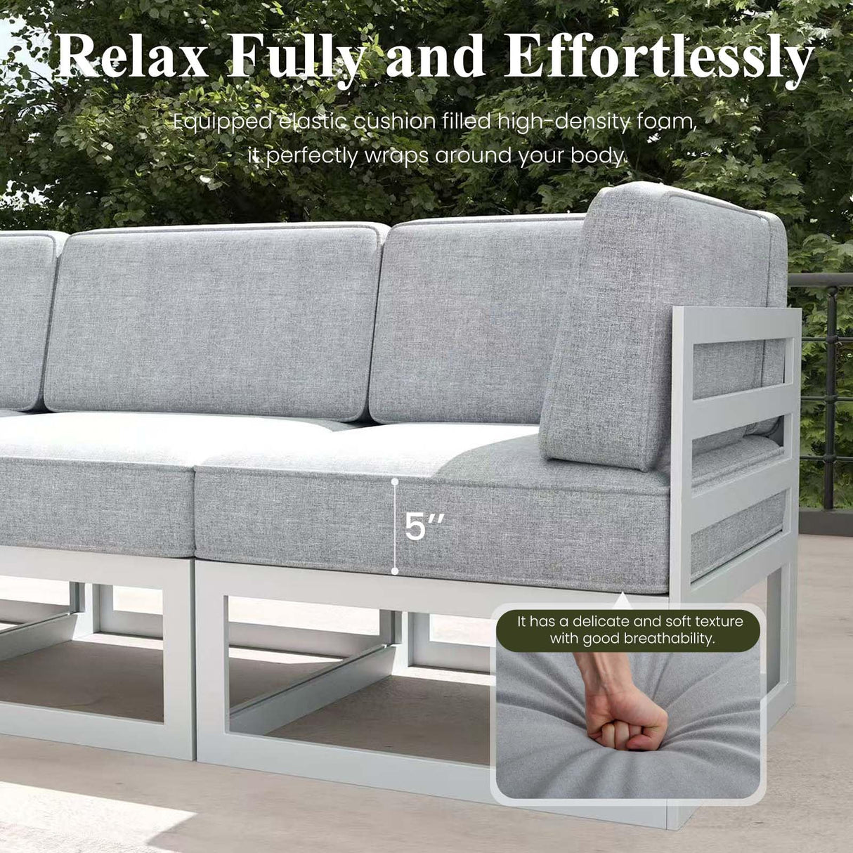 LayinSun 9 Pieces Modern Aluminum Patio Furniture Set with Coffee Table, Outdoor Modular Sectional Conversation Set L-Shaped Sofa for Backyard LayinSun